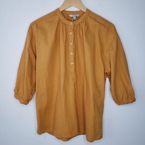 Hester & Orchard Popover Linen Blend Top Size S Yellow Modest Lagenlook Granola